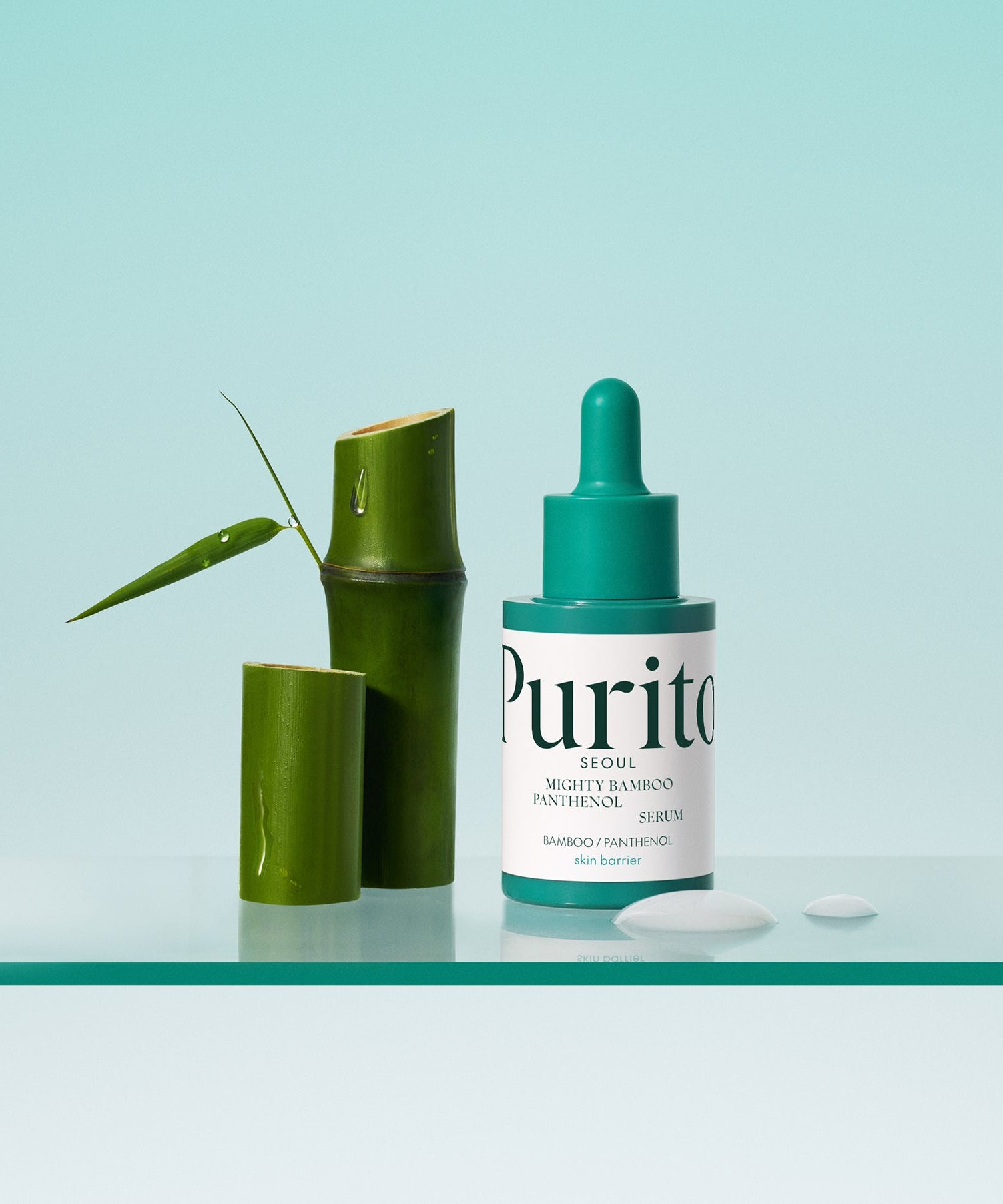 PURITO Mighty Bamboo Panthenol Serum 30ml bottle with bamboo background