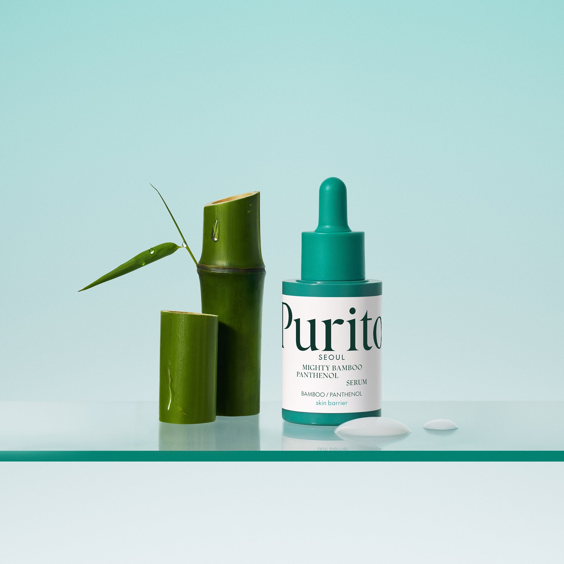 PURITO Mighty Bamboo Panthenol Serum 30ml bottle with bamboo background