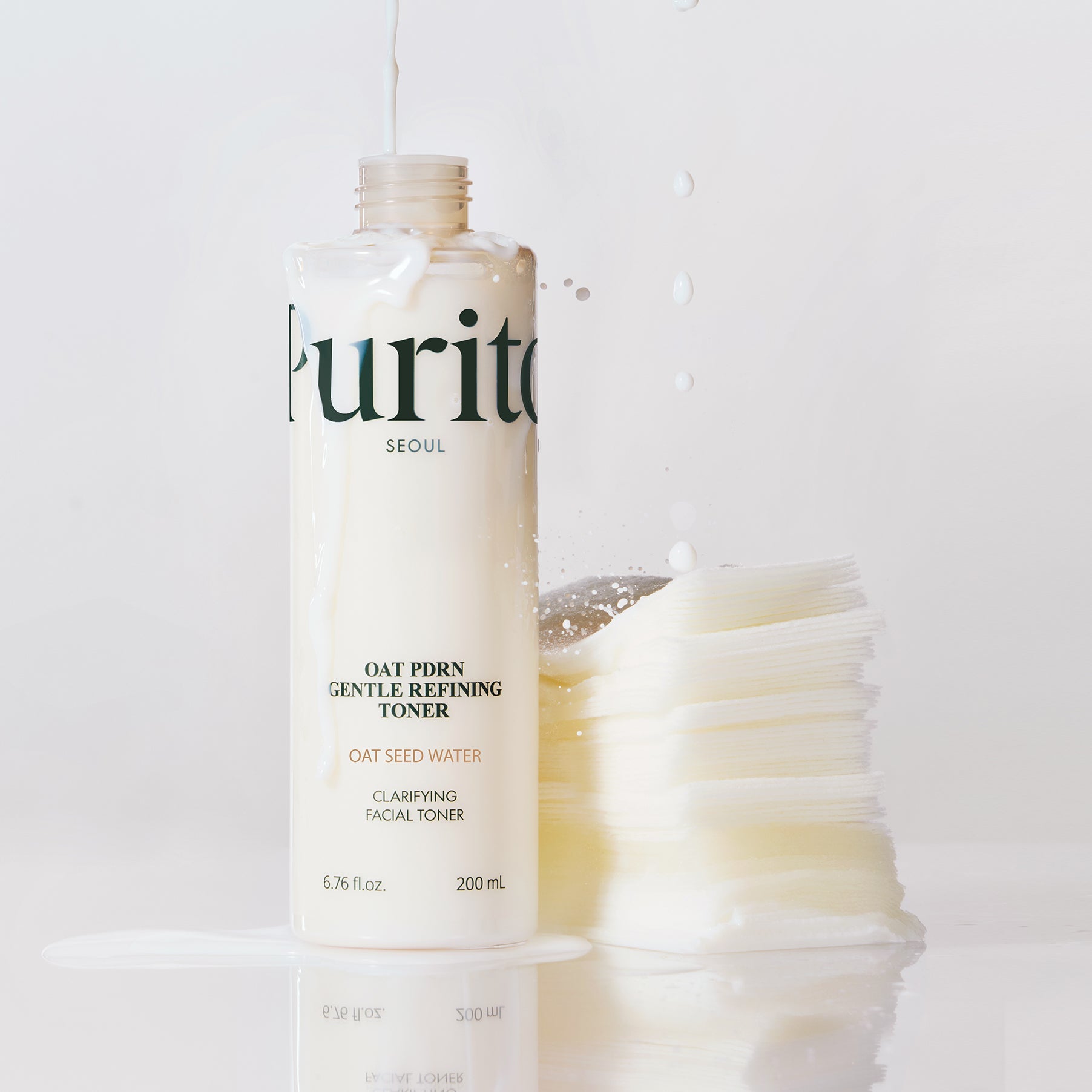 PURITO Oat PDRN Gentle Refining Toner 200ml bottle with oat seed water, clarifying facial toner.