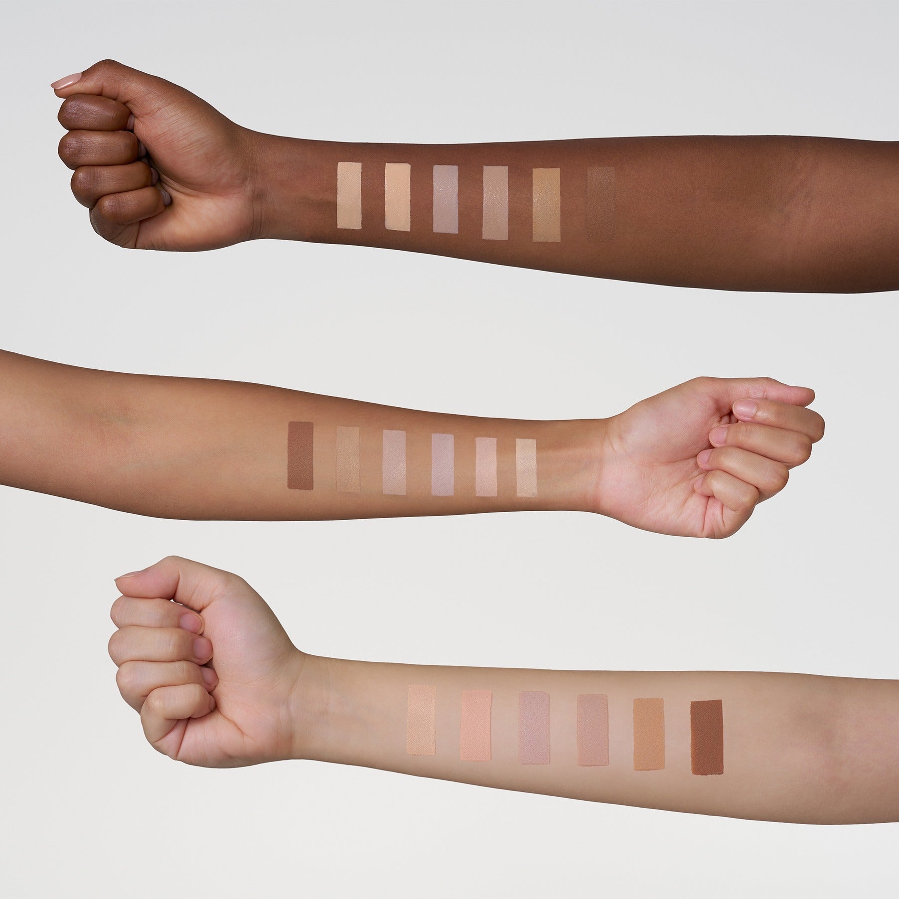 Shade swatches on arms for PURITO Wonder Releaf Centella BB Cream 30mml, displaying multiple skin tone options.