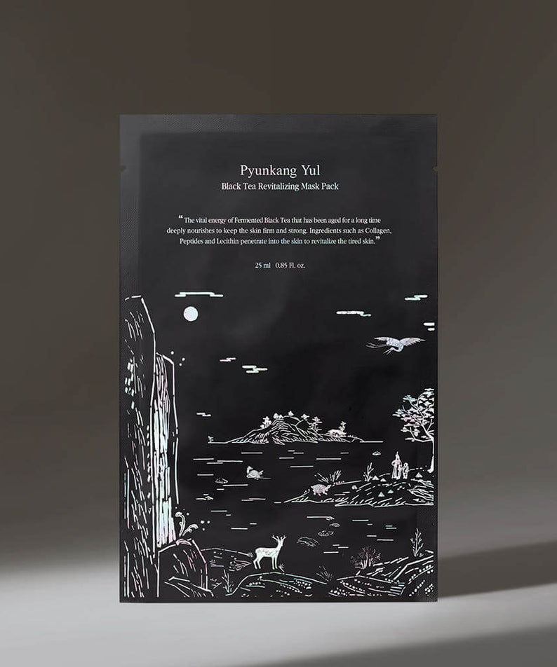 PYUNKANG YUL Black Tea Revitalizing Mask Pack 10 Pieces packaging design