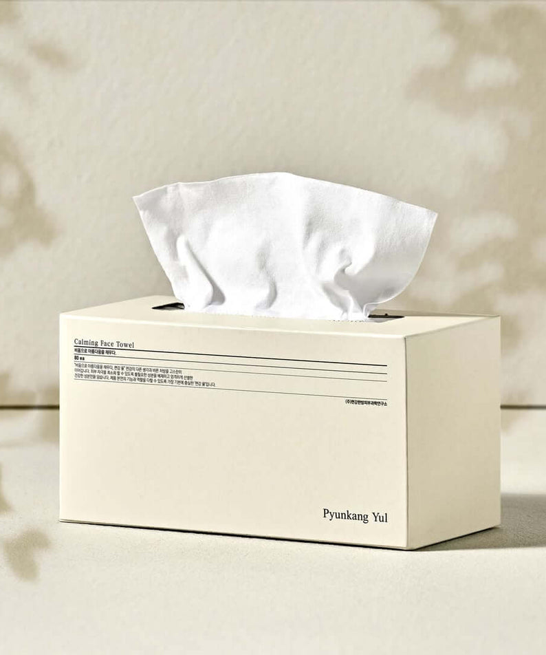 Box of PYUNKANG YUL Calming Face Towels 80 Pieces on a neutral background