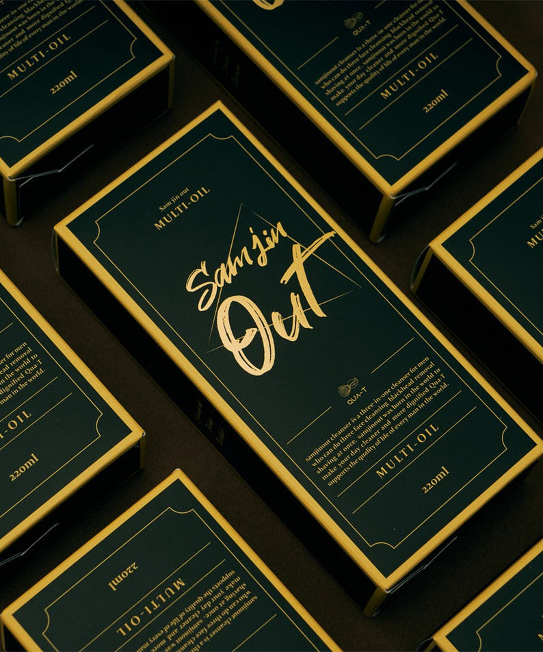 QUA-T Samjin Out Oil 220ml packaging design.
