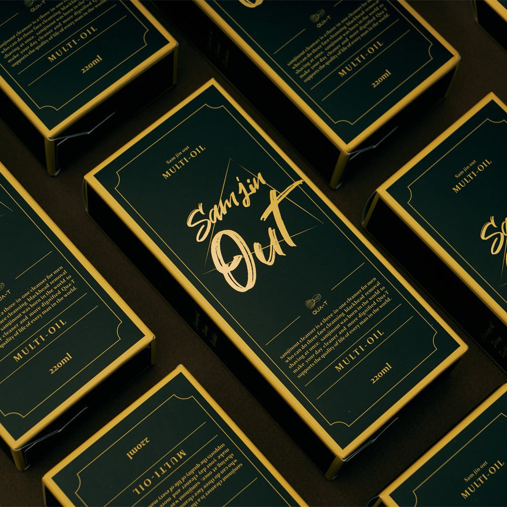 QUA-T Samjin Out Oil 220ml packaging design.