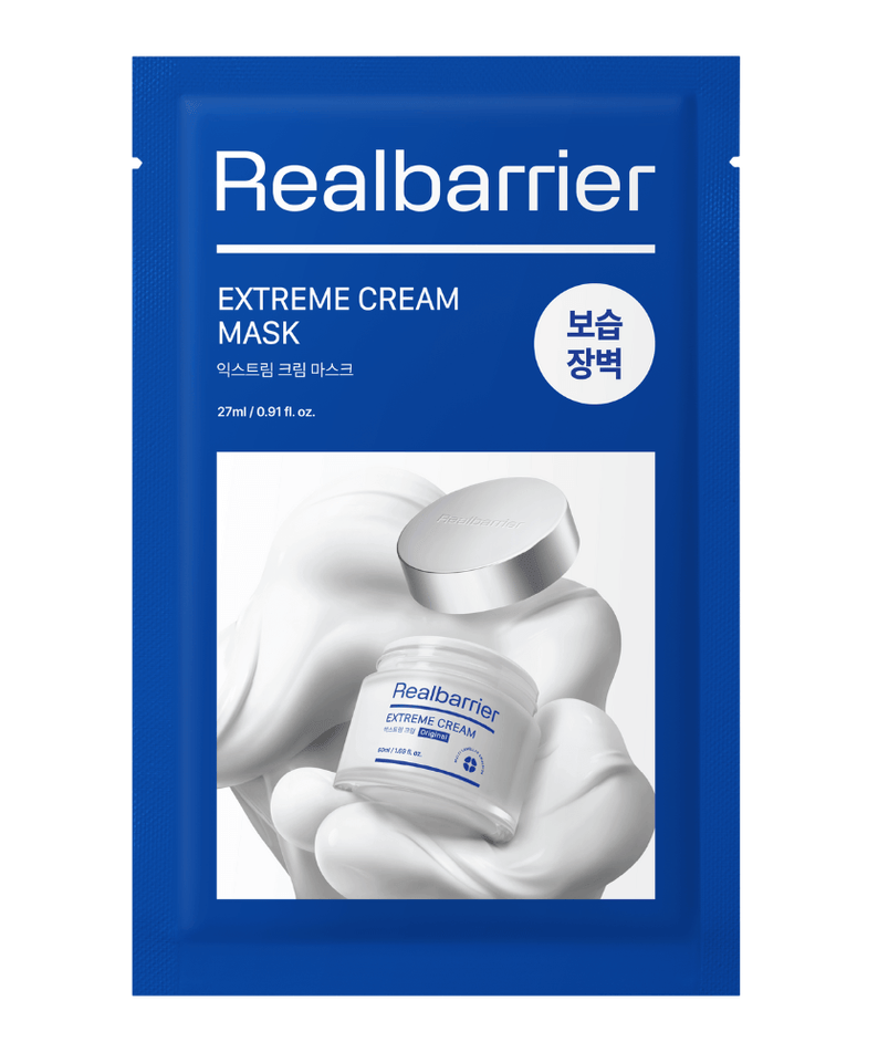 REAL BARRIER Extreme Cream Mask 10 Sheets package image, featuring intense moisture and skin barrier strengthening benefits.