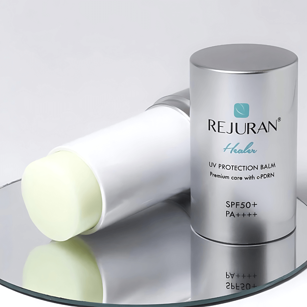 REJURAN Healer UV Protection Balm 19g on display showcasing SPF50+ protection, ideal for skincare enthusiasts seeking premium sunblock.