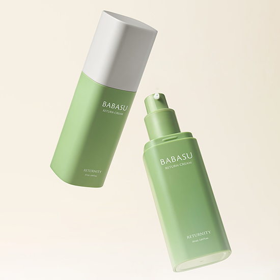 RETURNITY Babassu Return Cream 50ml in green bottles on a neutral background