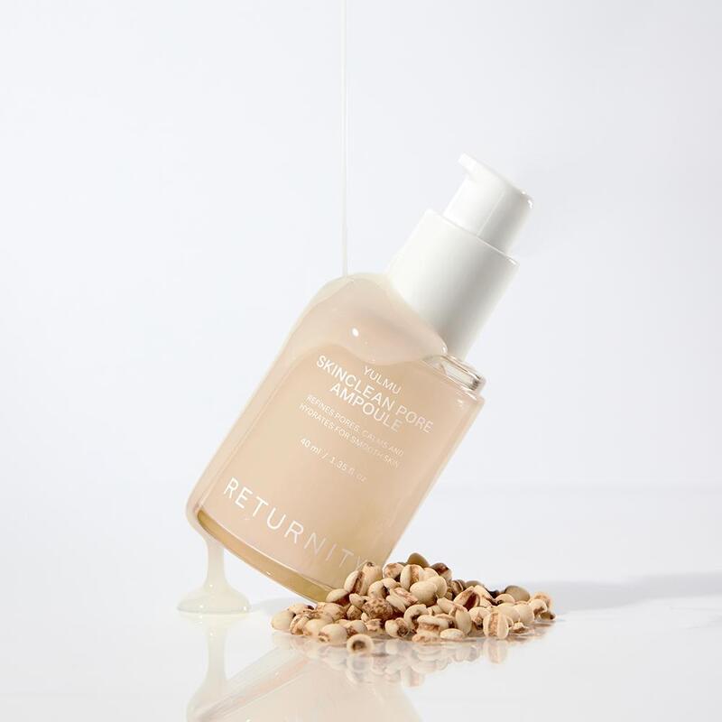 RETURNITY Yumu Pore Ampoule 40ml bottle with grains on white background