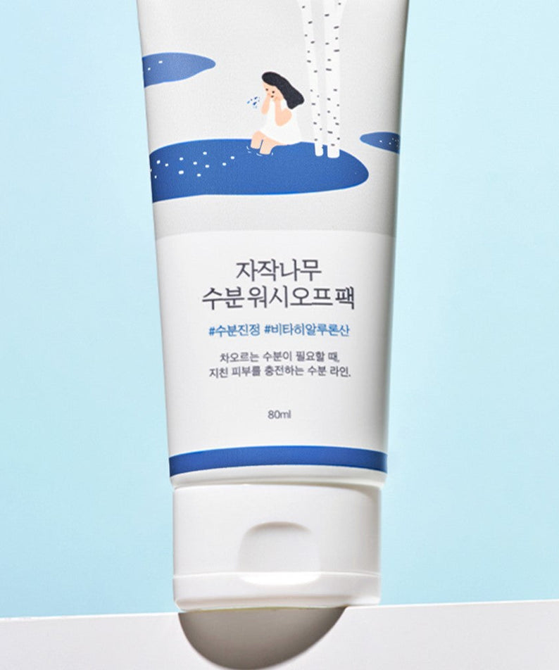 ROUND LAB Birch Juice Moisturizing Wash Off Pack 80ml product image with blue and white packaging.