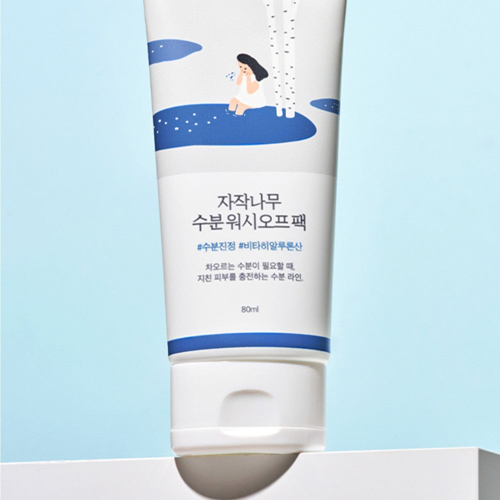 ROUND LAB Birch Juice Moisturizing Wash Off Pack 80ml product image with blue and white packaging.