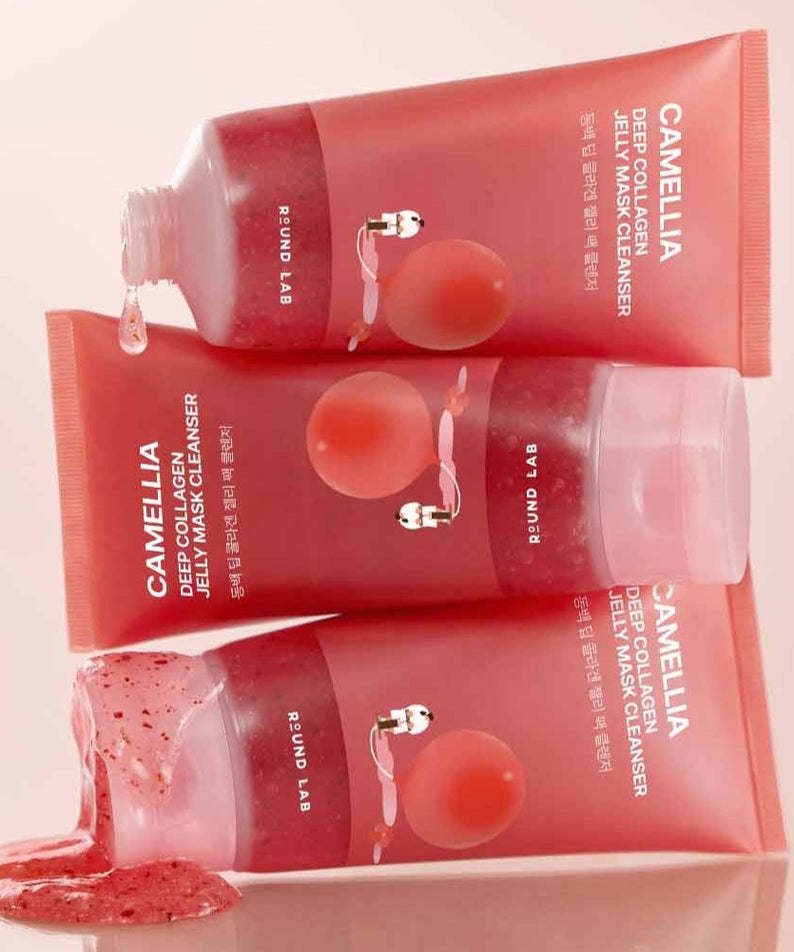 ROUND LAB Camellia Deep Collagen Jelly Pack Cleanser 150ml in elegant packaging with texture detail