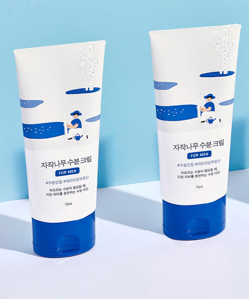 ROUND LAB For Men Birch Moisture Cream 75ml - Gentleman Korea product shot of two white-blue tubes for men's hydration care