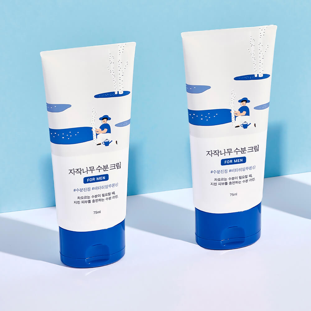 ROUND LAB For Men Birch Moisture Cream 75ml - Gentleman Korea product shot of two white-blue tubes for men's hydration care