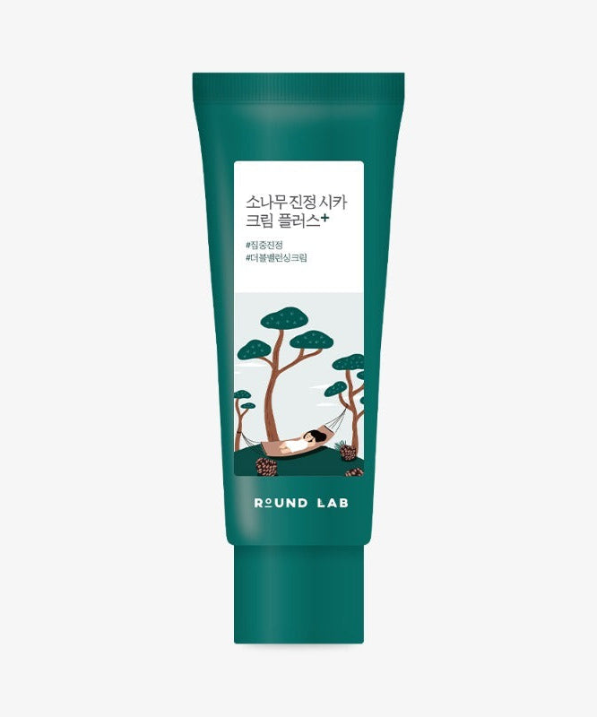 ROUND LAB Pine Calming Cica Cream Plus 60ml in green tube with tree illustration