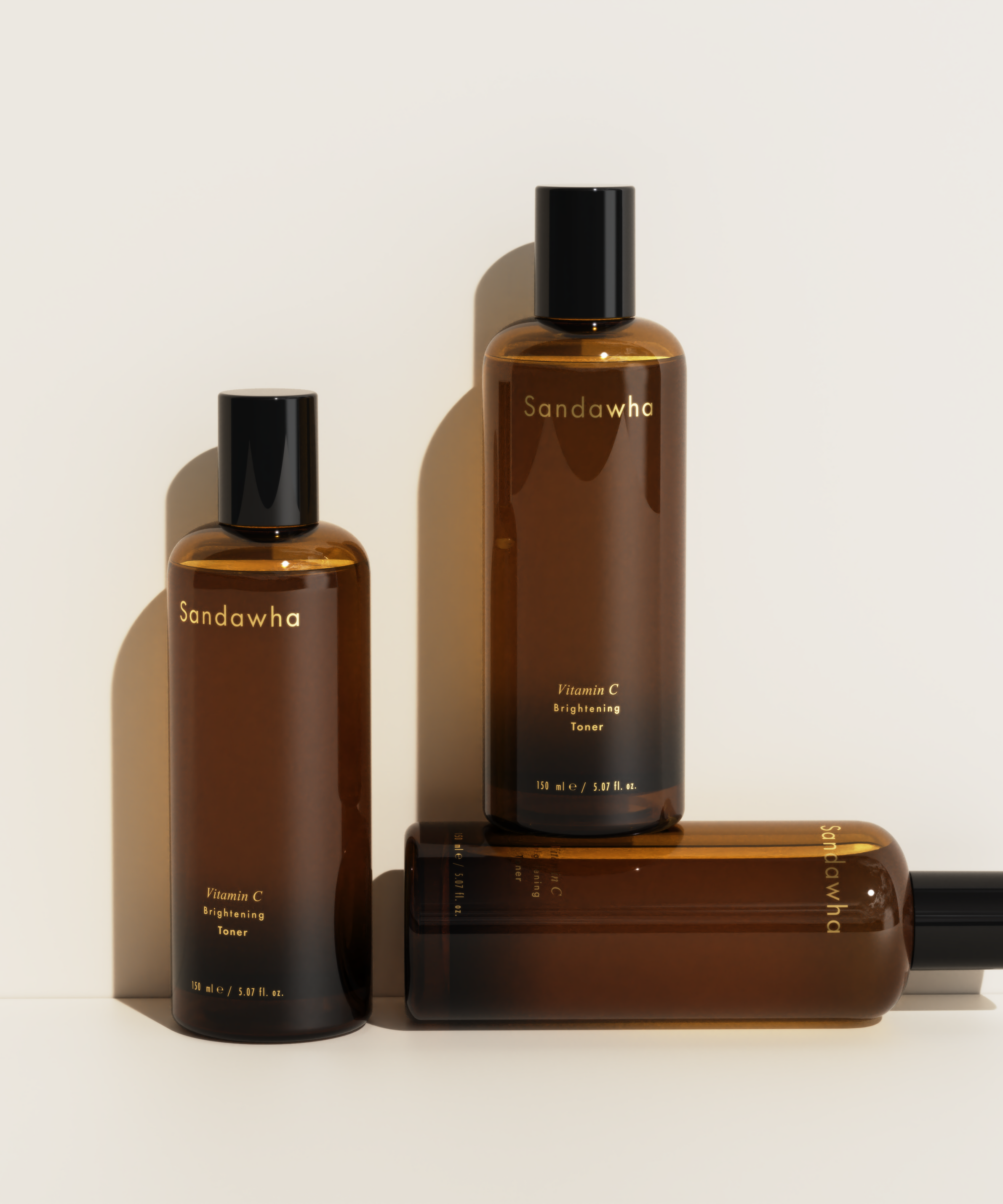 SANDAWHA Vitamin C Whitening Toner 150ml bottles displayed elegantly on a neutral background.