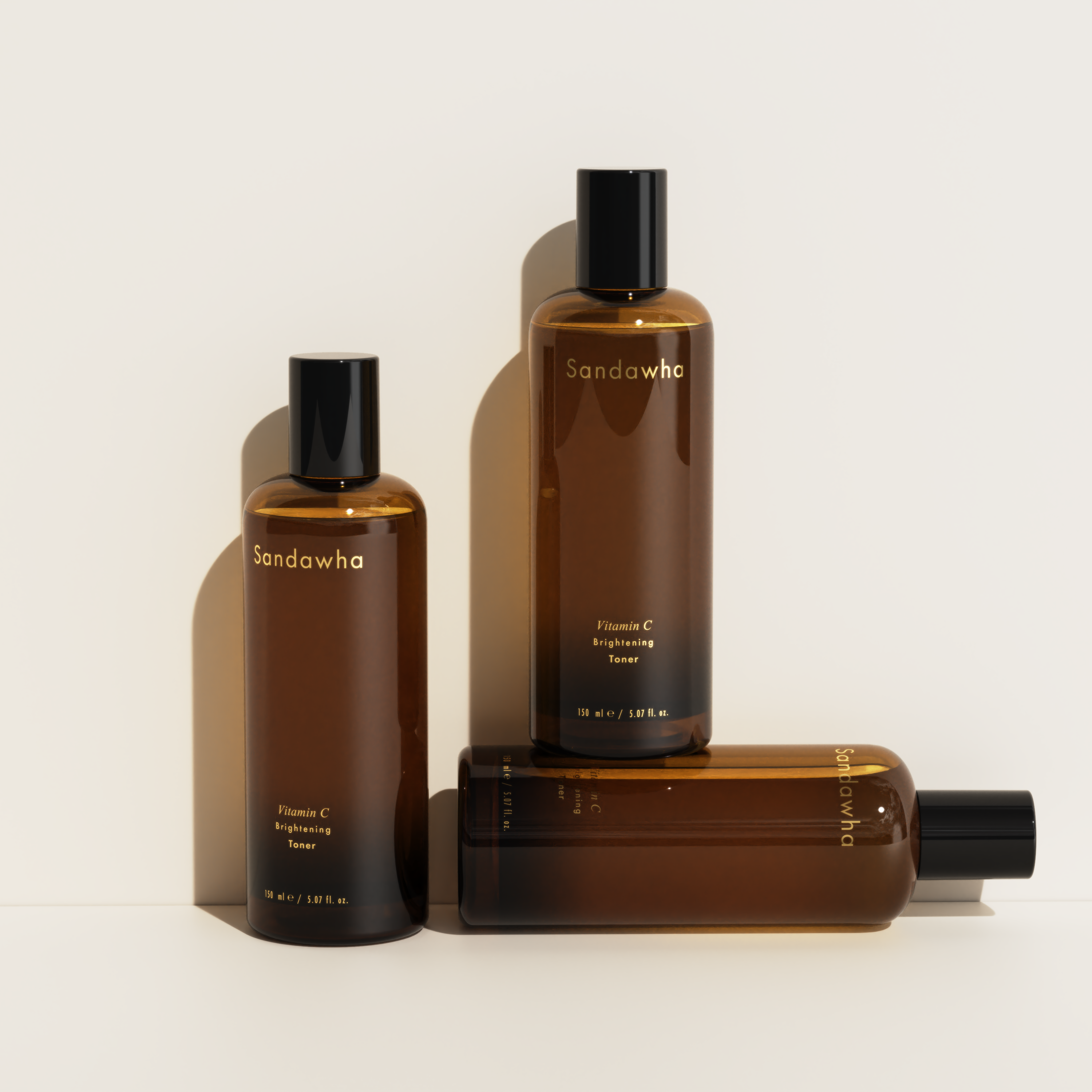 SANDAWHA Vitamin C Whitening Toner 150ml bottles displayed elegantly on a neutral background.