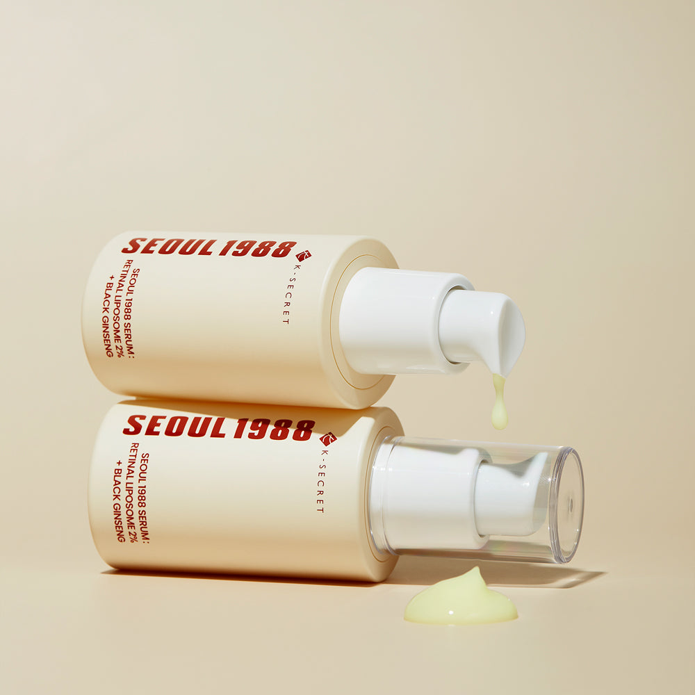SEOUL 1988 Retinal Black Ginseng Serum in cream bottles with liquid