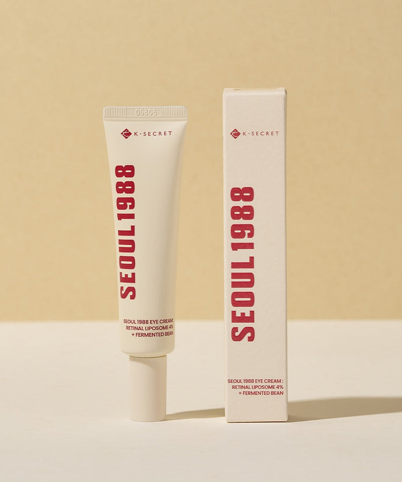 SEOUL 1988 Retinal Fermented Soybean Eye Cream in tube and box packaging displayed on beige background