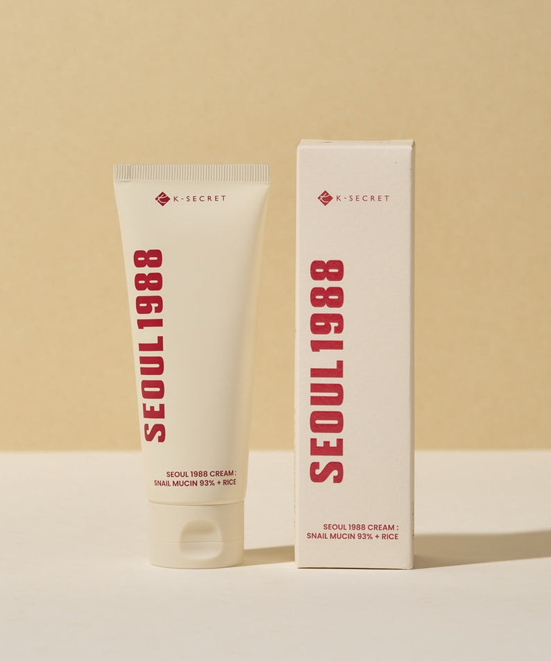 SEOUL 1988 Snail 93 Cream tube and packaging displayed on a beige background.