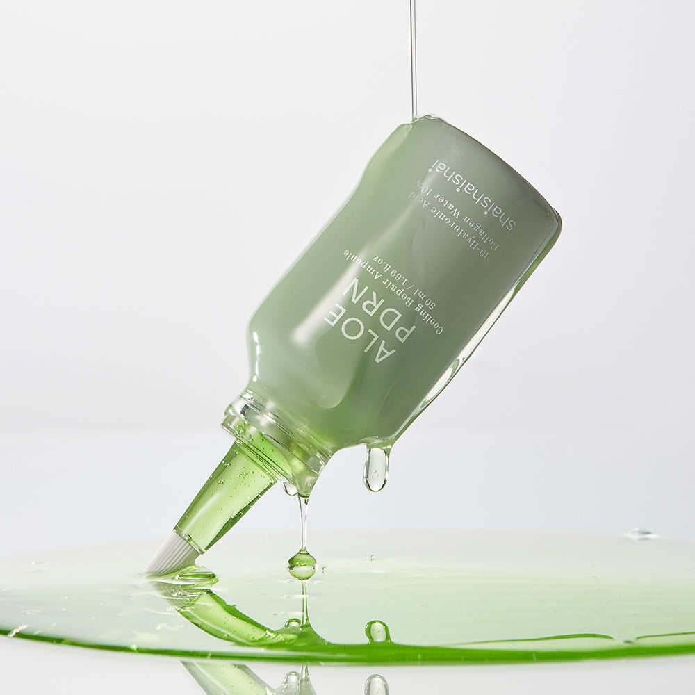 SHAISHAISHAI [1+1] Aloe PDRN Cooling Repair Ampoule 50ml bottle with liquid spill