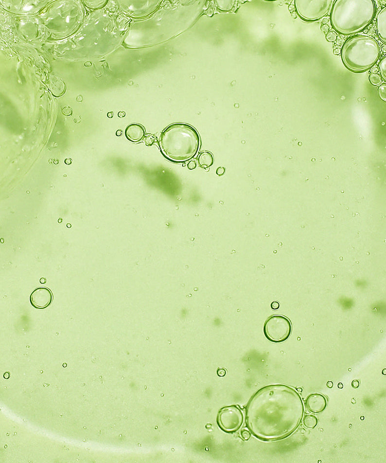 SHAISHAISHAI [1+1] Aloe PDRN Cooling Repair Ampoule 50ml texture with soothing bubbles and green hue.