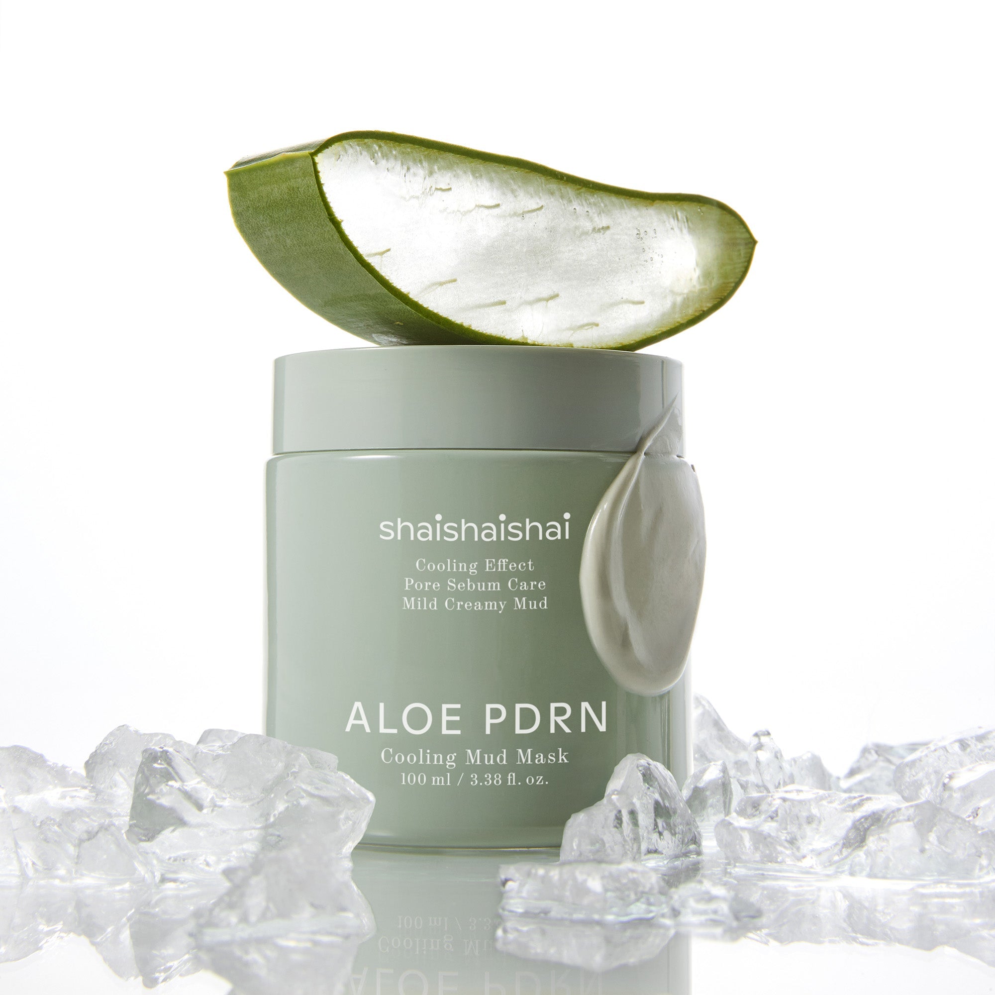 SHAISHAISHAI [1+1]Aloe PDRN Cooling Mud Mask 100ml with aloe and ice for soothing skincare.