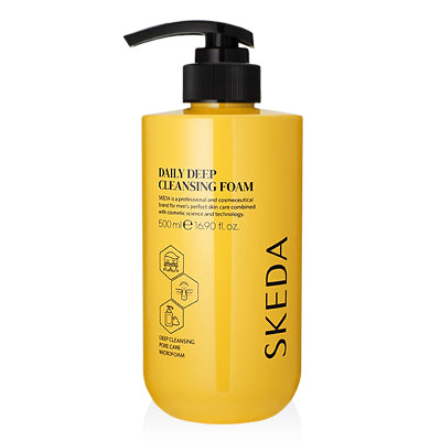 SKEDA Men's Daily Deep Cleansing Foam 500ml in yellow pump bottle for men - Gentleman Korea premium Korean skincare