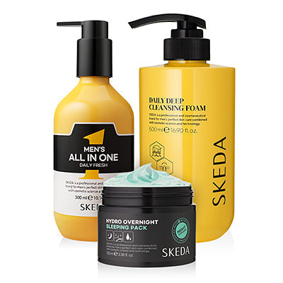 SKEDA Men's Large Capacity (Cleansing Foam+All-in-One) + Sleeping Pack 3 Pieces Set - Gentleman Korea men’s skincare trio