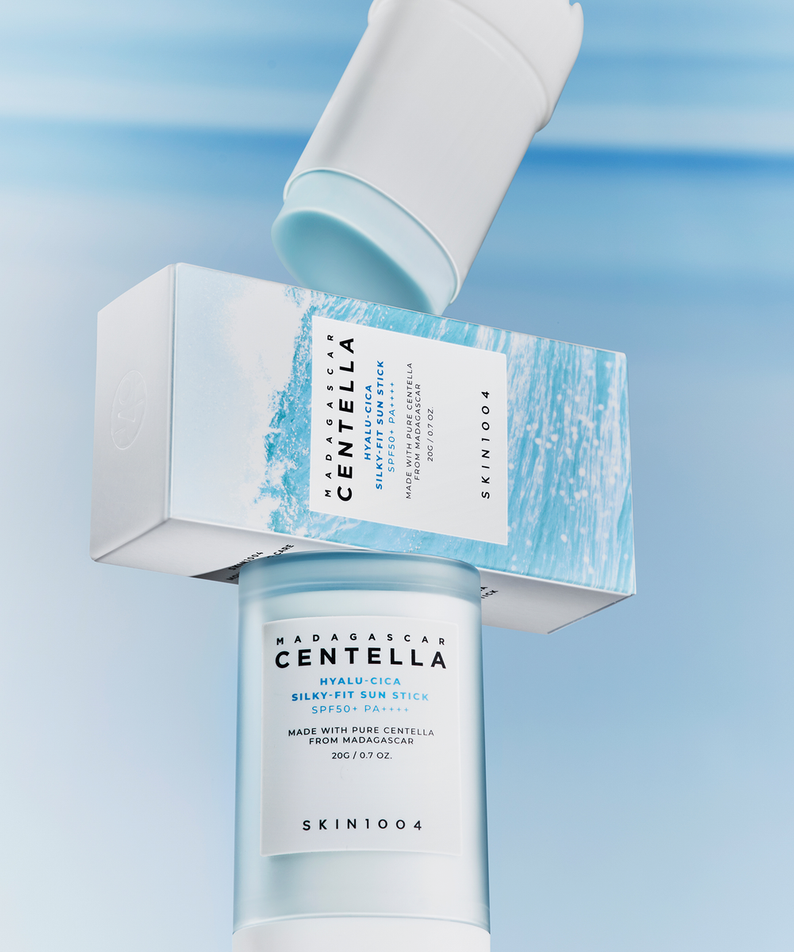 SKIN1004 Madagascar Centella Hyalu-Cica Silky Fit Sun Stick 20g displayed with packaging