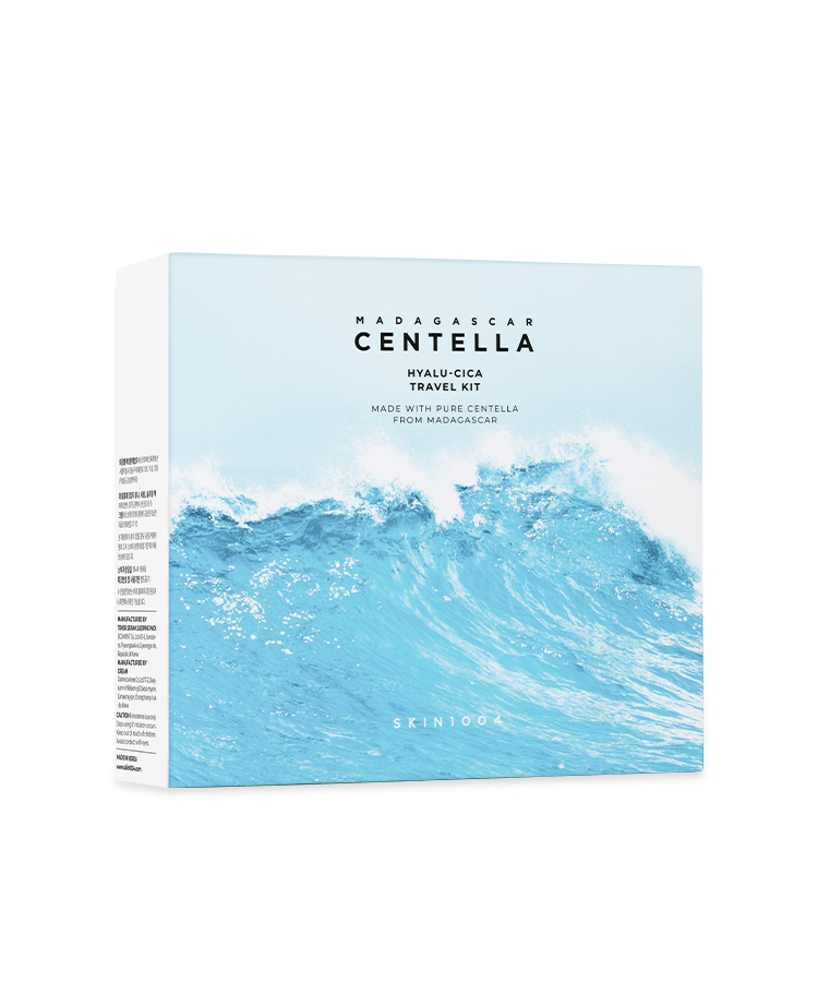 SKIN1004 Madagascar Centella Hyaluronic Acid Travel Kit packaging with blue wave design
