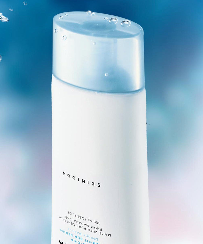 SKIN1004 Madagascar Centella Hyaluronic Acid Water-Fit Sun Serum 100ml with hydrating benefits in a sleek bottle design.