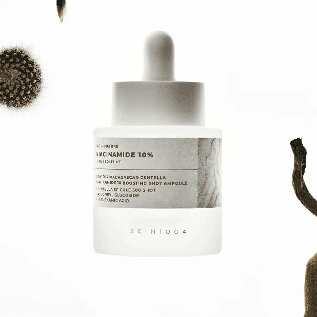 SKIN1004 Madagascar Centella Niacinamide 10 Boosting Shot Ampoule 30ml with dropper and natural background