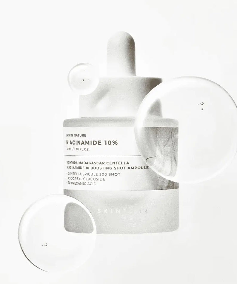 SKIN1004 Madagascar Centella Niacinamide 10 Boosting Shot Ampoule 30ml in a 30ml bottle with clear ampoule bubbles
