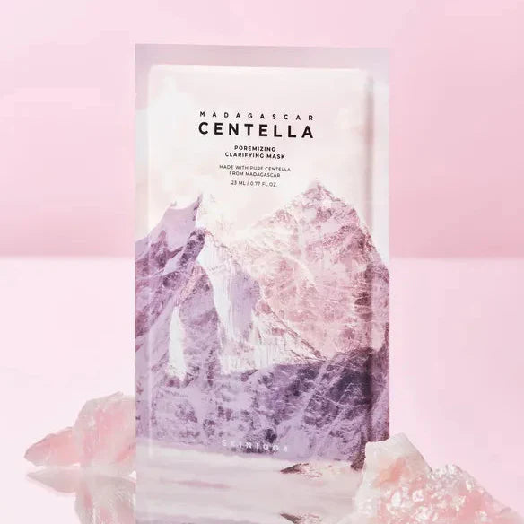 SKIN1004 Madagascar Centella Pore-Melting Clarifying Mask 23ml [5 sheets] product image with pink and mountain-themed design.