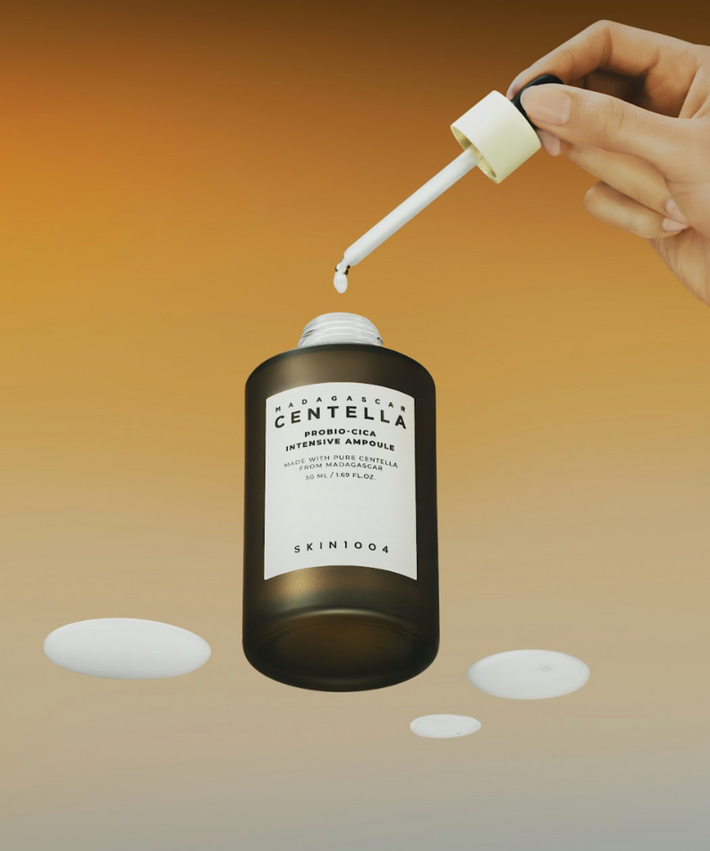 SKIN1004 Madagascar Centella Probio-cica Intensive Ampoule 95ml product being dispensed with a dropper