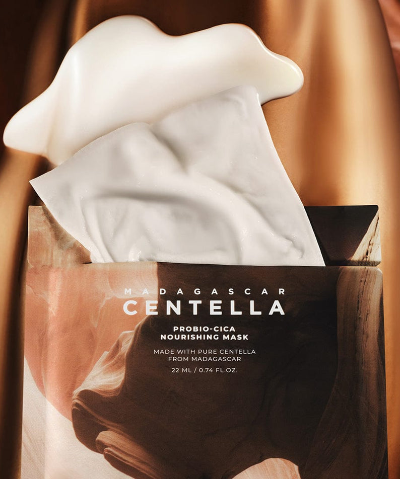 SKIN1004 Madagascar Centella Probio-cica Nourishing Mask 22ml [5 sheets] skincare product with mask and packaging.