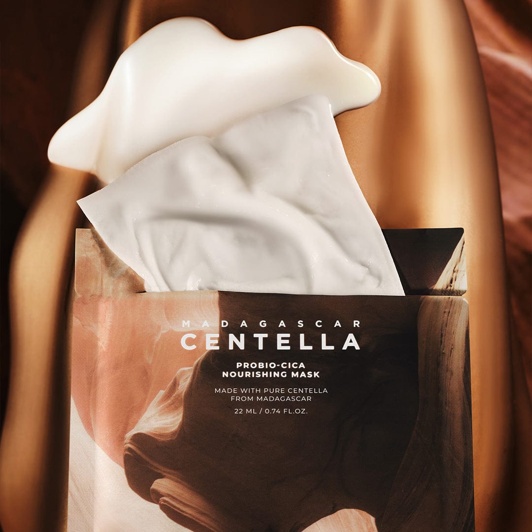SKIN1004 Madagascar Centella Probio-cica Nourishing Mask 22ml [5 sheets] skincare product with mask and packaging.