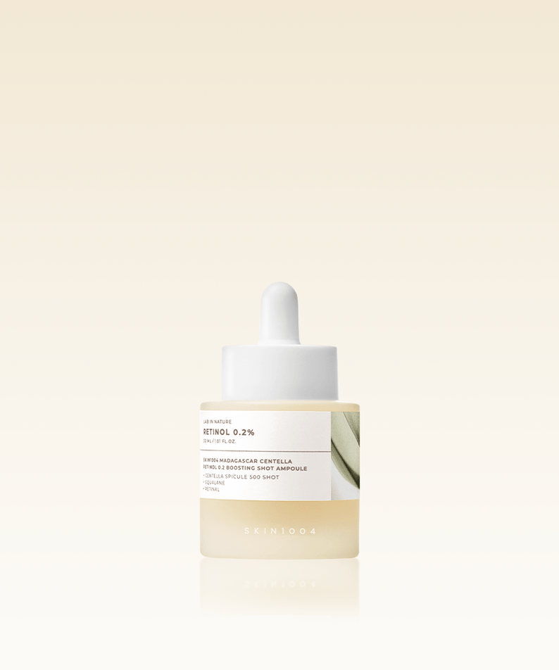 SKIN1004 Madagascar Centella Retinol 0.2 Boosting Shot Ampoule 30ml bottle on a neutral background.