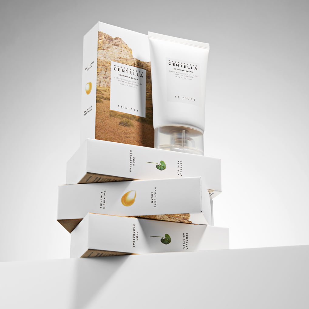SKIN1004 Madagascar Centella Soothing Cream 75ml on display in minimalist setting