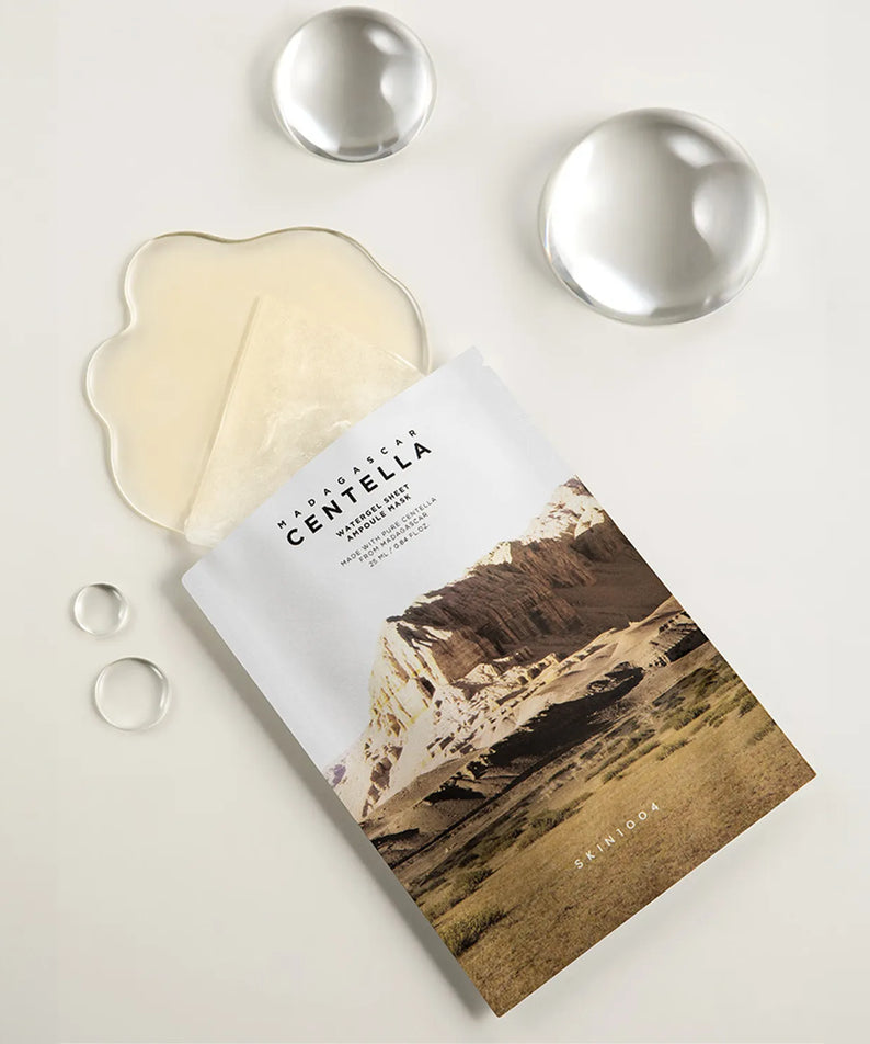 SKIN1004 Madagascar Centella Water Gel Sheet Ampoule Mask 25ml [5 sheets] with packaging and mask displayed on a white surface