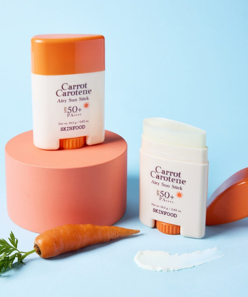 SKINFOOD Carrot Airy Soft Sun Stick 18.5g product display with carrot and cream