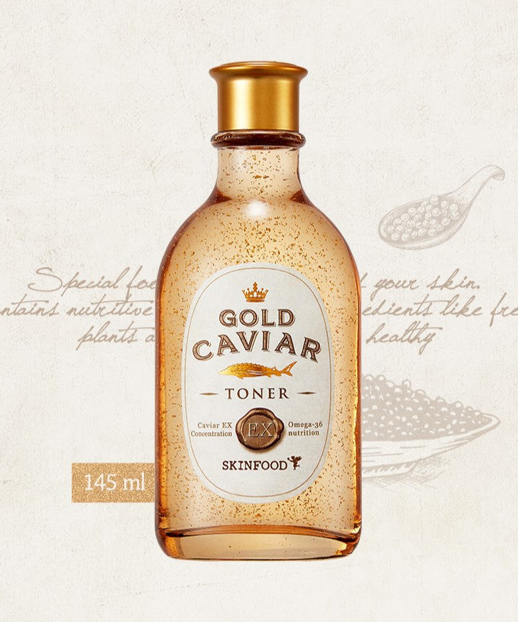 SKINFOOD Gold Caviar EX Toner 145ml bottle with packaging details