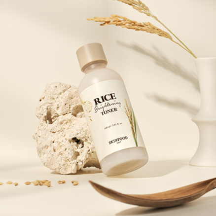 SKINFOOD Rice Brightening Toner 160ml with natural ingredients on display