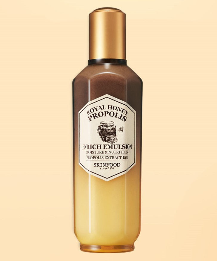 SKINFOOD Royal Honey Propolis Enrich Emulsion 160ml bottle on a neutral background