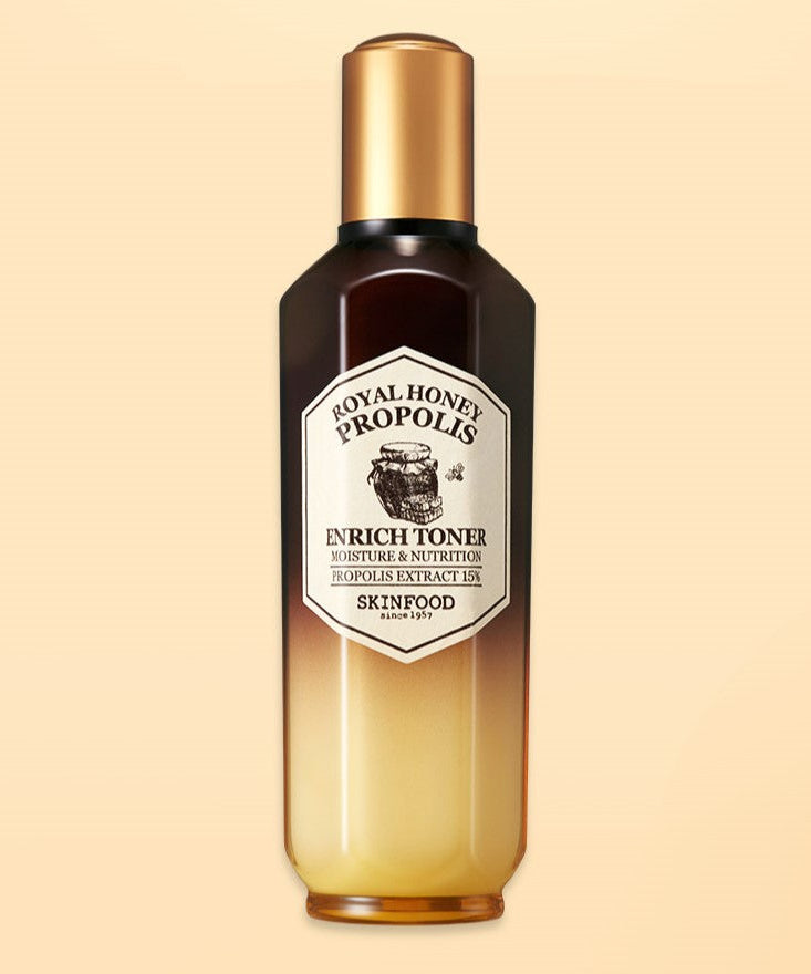 SKINFOOD Royal Honey Propolis Enrich Toner 160ml bottle on a neutral background