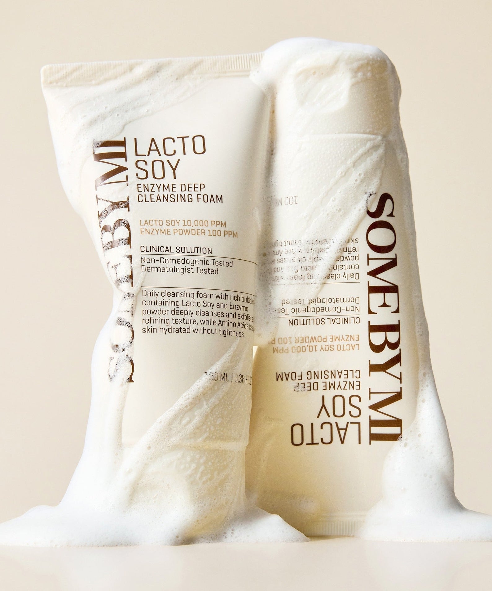 SOME BY MI Lactosoy Enzyme Deep Cleansing Foam 100ml product image with foam texture highlighting deep cleansing properties.