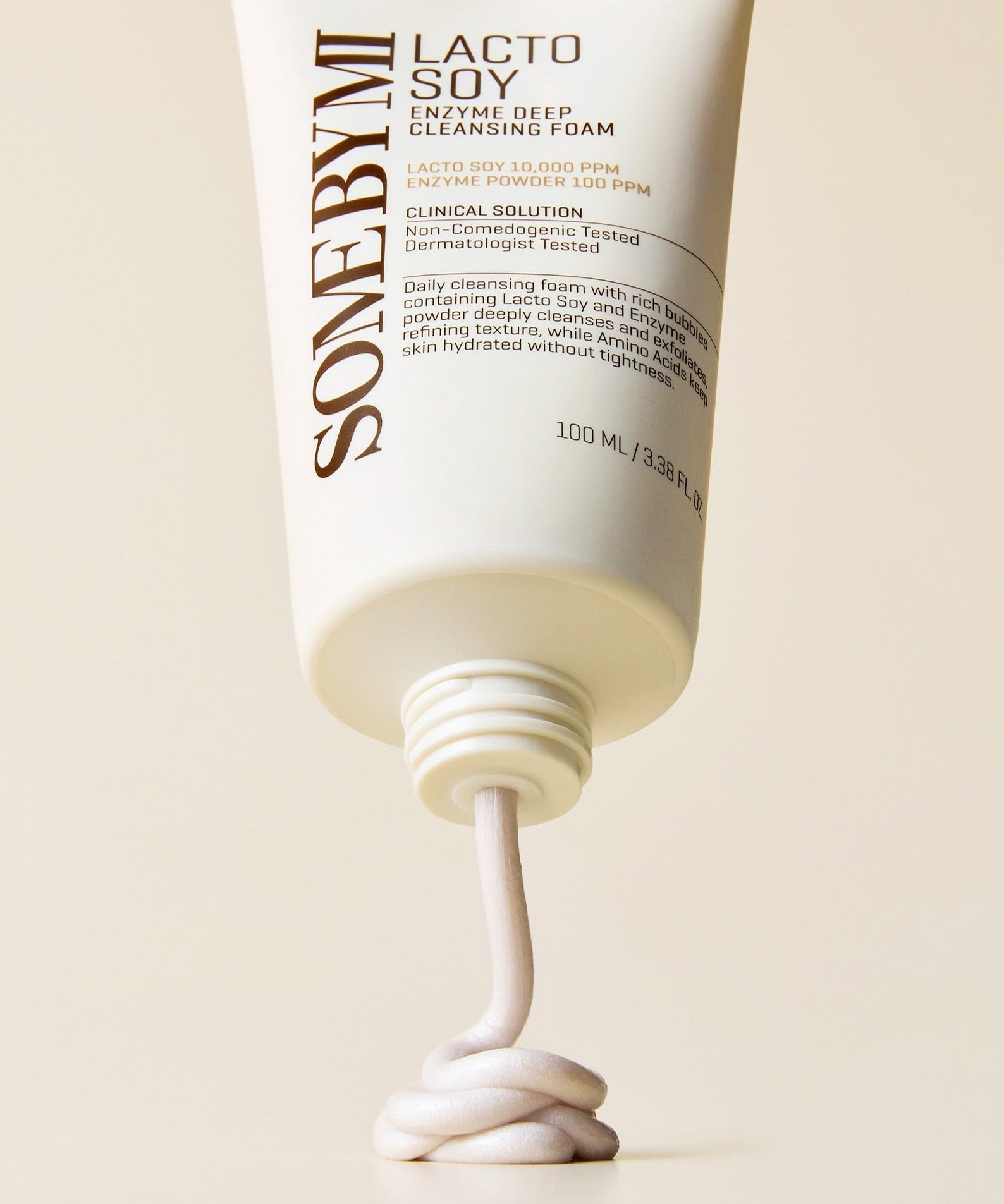 SOME BY MI Lactosoy Enzyme Deep Cleansing Foam 100ml tube dispensing product.