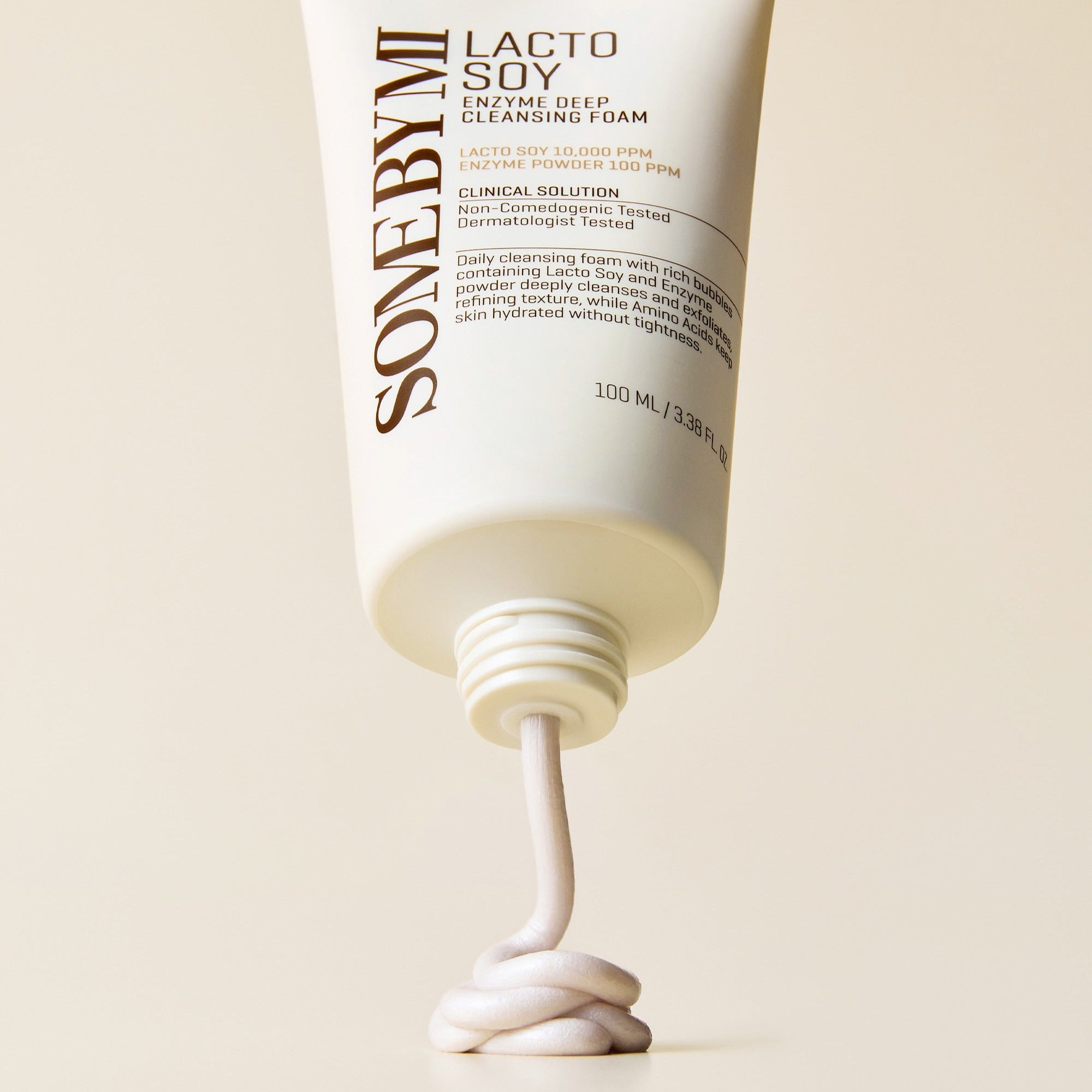 SOME BY MI Lactosoy Enzyme Deep Cleansing Foam 100ml tube dispensing product.