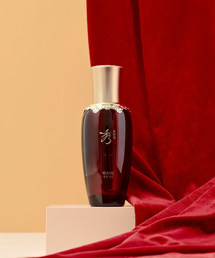 SOORYEHAN Hyobidam Fermented Liquid 45ml bottle on elegant red velvet background