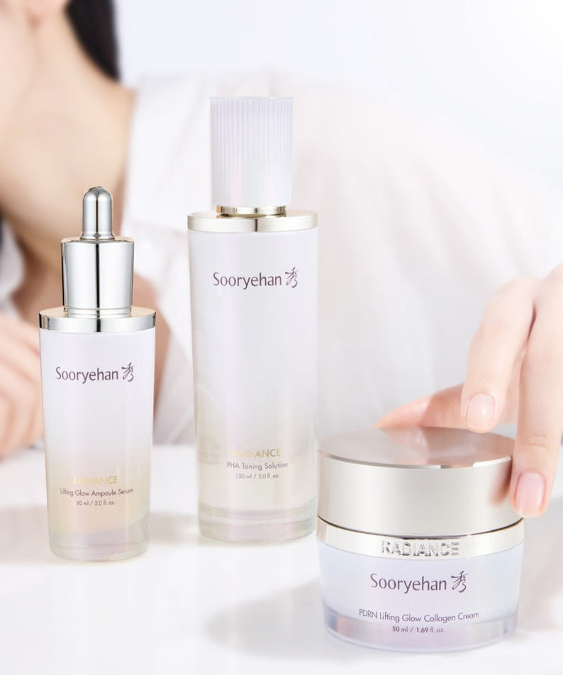 SOORYEHAN Radiance PDRN lasticity Cream 50ml with accompanying skincare products on white background